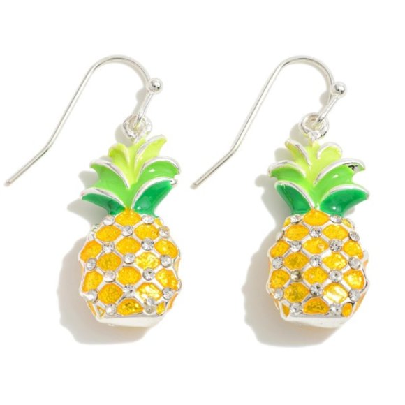 One Blessed Nana Jewelry - NWT *BOUTIQUE* Silver Tone Enamel Pineapple Drop Earrings  PRETTIER THAN PICS
